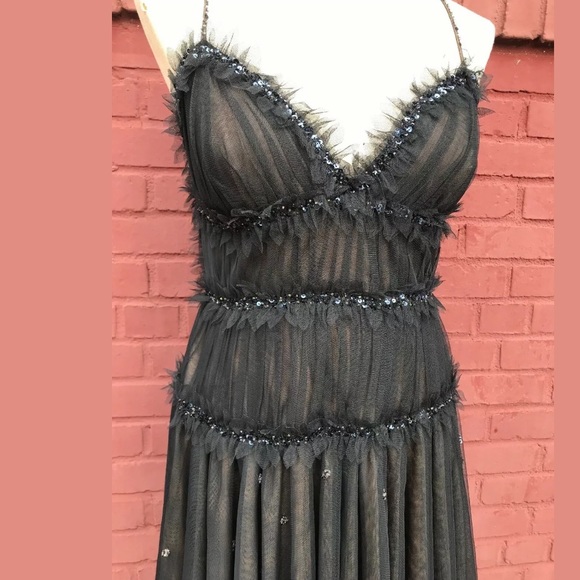 MAX AZRIA Runway Blue Beaded Tulle Gown Dress bcbg - Picture 3 of 8